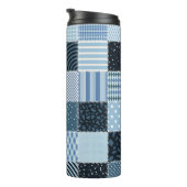 Quiltontwerp, geometrische patchwork, blauwe tinte thermosbeker (Geroteerd rechts)