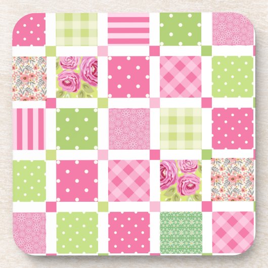 Quiltontwerp met bloemenpolka dot bier onderzetter (Voorkant)