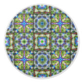 Quiltpatroon keramische knop blauw groen paarse (Voorkant)