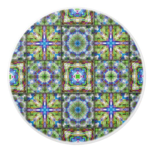 Quiltpatroon keramische knop blauw groen paarse (Voorkant)