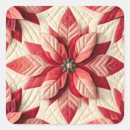 Quiltpatroon Poinsettia Cream Red Vierkante Sticker (Voorkant)