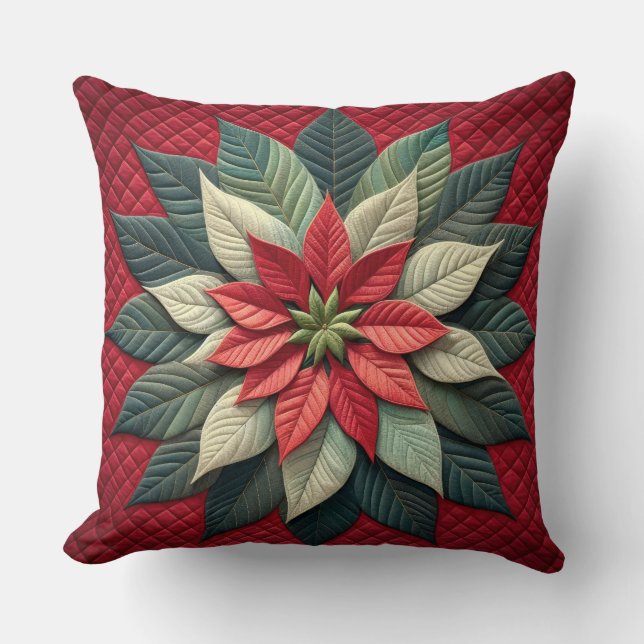 Quiltpatroon Poinsettia rood Kussen (Voorkant)
