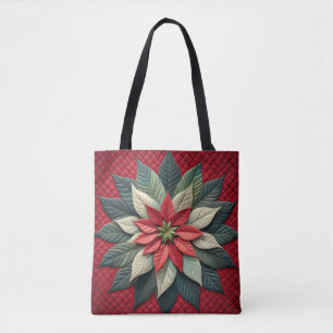 Quiltpatroon Poinsettia rood Tote Bag