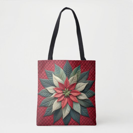 Quiltpatroon Poinsettia rood Tote Bag (Voorkant)