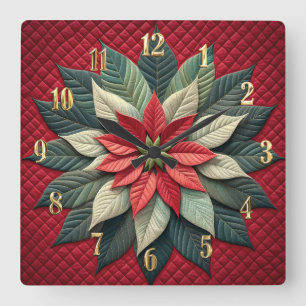 Quiltpatroon Poinsettia rood Vierkante Klok