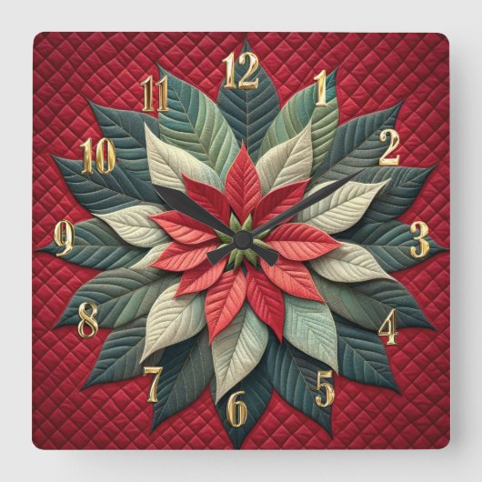 Quiltpatroon Poinsettia rood Vierkante Klok (Voorkant)