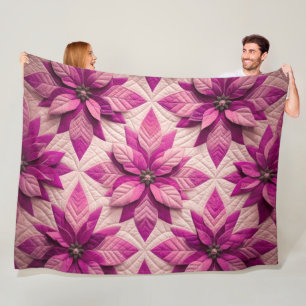 Quiltpatroon Poinsettia roze Fleece Deken
