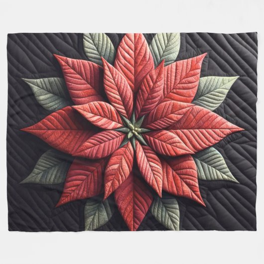 Quiltpatroon Poinsettia Zwart Fleece Deken (Voorkant (Horizontaal))