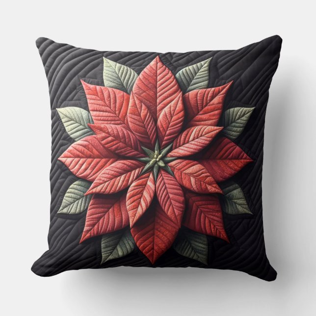 Quiltpatroon Poinsettia Zwart Kussen (Voorkant)