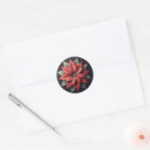 Quiltpatroon Poinsettia Zwart Ronde Sticker (Envelop)