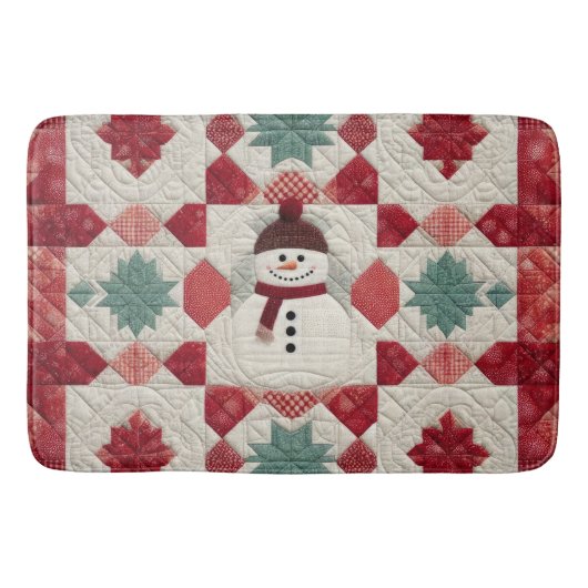 Quiltpatroon Sneeuwman rood wit groen Badmat (Voorkant)