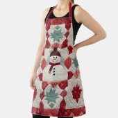 Quiltpatroon Sneeuwman rood wit groen Schort (Insitu)