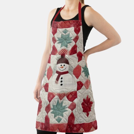 Quiltpatroon Sneeuwman rood wit groen Schort (Insitu)