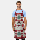 Quiltpatroon Sneeuwman rood wit groen Schort (Gedragen)