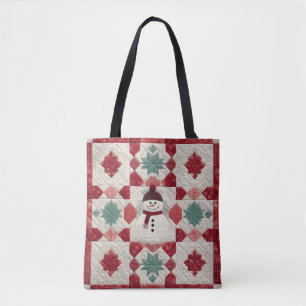 Quiltpatroon Sneeuwman rood wit groen Tote Bag
