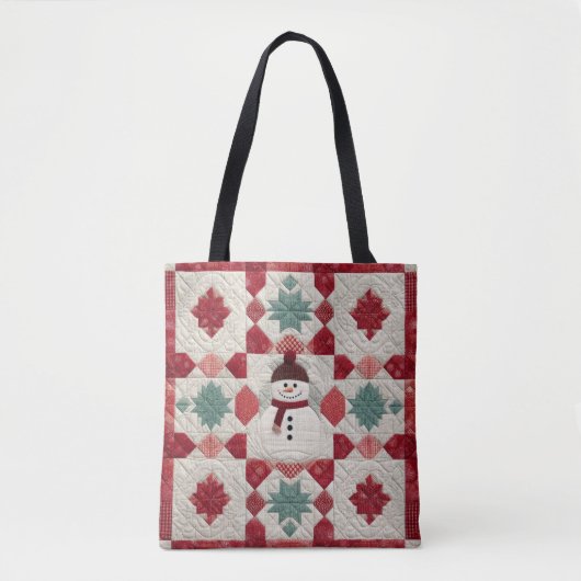 Quiltpatroon Sneeuwman rood wit groen Tote Bag (Voorkant)