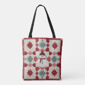 Quiltpatroon Sneeuwman rood wit groen Tote Bag (Achterkant)