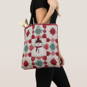 Quiltpatroon Sneeuwman rood wit groen Tote Bag (Dichtbij)