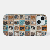Quiltpatroon voor kattenverzameling iPhone 15 case (Achterkant horizontaal)