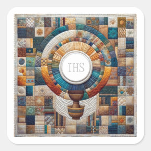 Quiltstijl Eucharistische communie gastheer en kel Vierkante Sticker