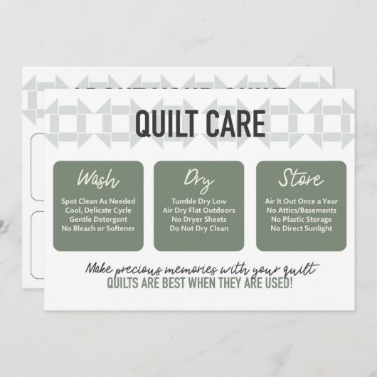 Quiltverzorging Kaart - Modern design - Sage Green (Voorkant / Achterkant)