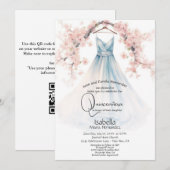 Quincañera | Bleke Blauwe Gown Roze Bloesems Kaart (Voorkant / Achterkant)