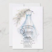 Quincañera | Bleke Blauwe Gown Witte Bloesems Kaart (Voorkant)