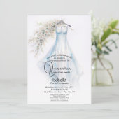 Quincañera | Bleke Blauwe Gown Witte Bloesems Kaart (Staand voorkant)