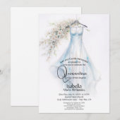 Quincañera | Bleke Blauwe Gown Witte Bloesems Kaart (Voorkant / Achterkant)