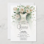 Quincañera | Ivoor Bloemen en Jurk Kaart (Voorkant)