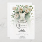 Quincañera | Ivoor Bloemen en Jurk Kaart (Voorkant / Achterkant)