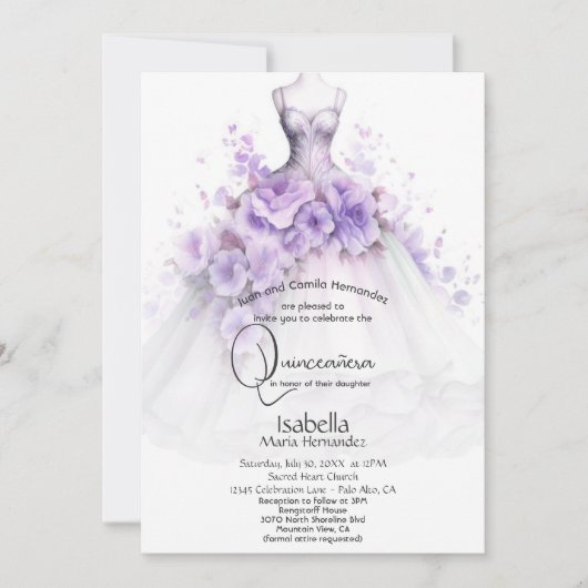 Quincañera | Lila bloemjurk Kaart (Voorkant)