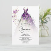 Quincañera | Paarse bloemjurk Kaart (Staand voorkant)