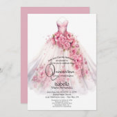 Quincañera | roze bloemjurk kaart (Voorkant / Achterkant)
