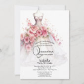 Quincañera | Witte en roze Camellia jurk Kaart (Voorkant)