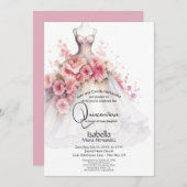 Quincañera | Witte en roze Camellia jurk Kaart (Voorkant / Achterkant)