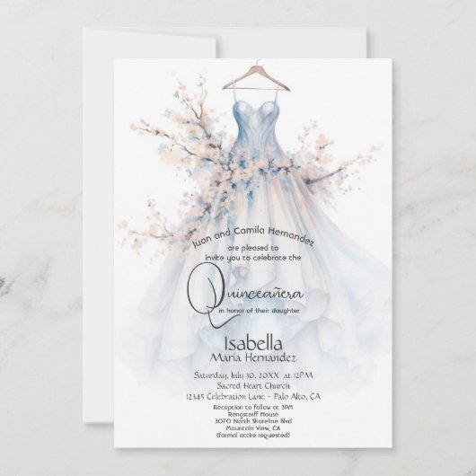 Quincañera | Witte jurk met roze bloesems Kaart (Voorkant)