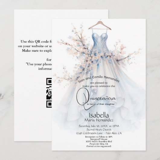 Quincañera | Witte jurk met roze bloesems Kaart (Voorkant / Achterkant)