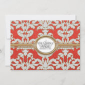 Quince Anos - Elegant Bloemenblad Damast Barok Kaart (Voorkant)