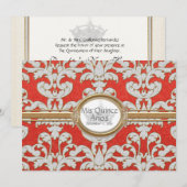 Quince Anos - Elegant Bloemenblad Damast Barok Kaart (Voorkant / Achterkant)