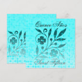 Quince Años Sweet 15 Invitation Blue Flower Kaart (Voorkant / Achterkant)