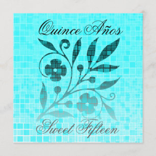 Quince Años Sweet 15 Invitation Blue Flower Kaart