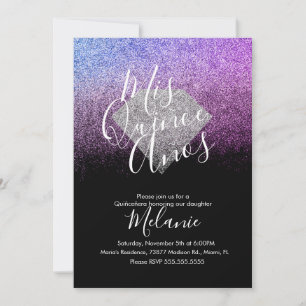 Quiñce Faux Glitter Diamond Black Paars Birthday Kaart