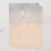 Quiñce Faux Glitter Diamond Peach Silver Birthday Kaart (Voorkant / Achterkant)