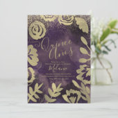 Quince Faux Glitter Paars Bloemig Goud Verjaardag Kaart (Staand voorkant)