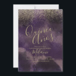 Quiñce Faux Glitter Paars Gold Abstracte verjaarda Kaart<br><div class="desc">Quince Sweet Sixteen Gold Paarse uitvindingen met Faux Glitter</div>