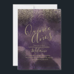 Quiñce Faux Glitter Paars Gold Abstracte verjaarda Kaart<br><div class="desc">Quince Sweet Sixteen Gold Paarse uitvindingen met Faux Glitter</div>