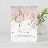 Quiñce Faux Glitter Stippen Gold Feather Pink Kaart (Staand voorkant)