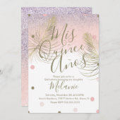 Quiñce Faux Glitter Stippen Gold Feather Pink Kaart (Voorkant / Achterkant)