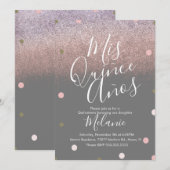 Quiñce Faux Glitter Stippen Gold Pink Birthday Kaart (Voorkant / Achterkant)